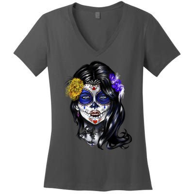 Sugar Face Front Women's V-Neck T-Shirt