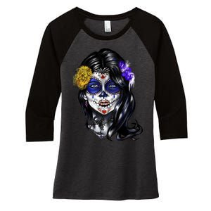 Sugar Face Front Women's Tri-Blend 3/4-Sleeve Raglan Shirt