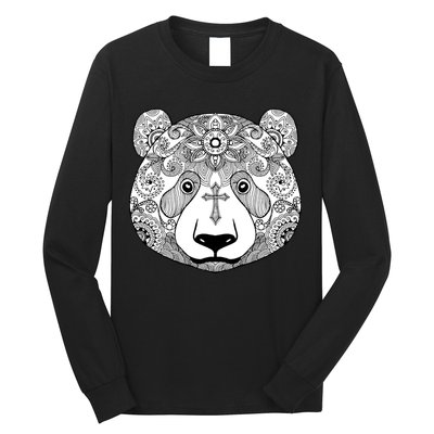 Sugar Flower Grey Style Panda Bear Long Sleeve Shirt