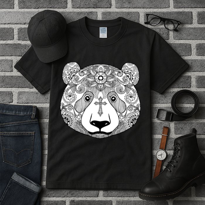 Sugar Flower Grey Style Panda Bear Tall T-Shirt