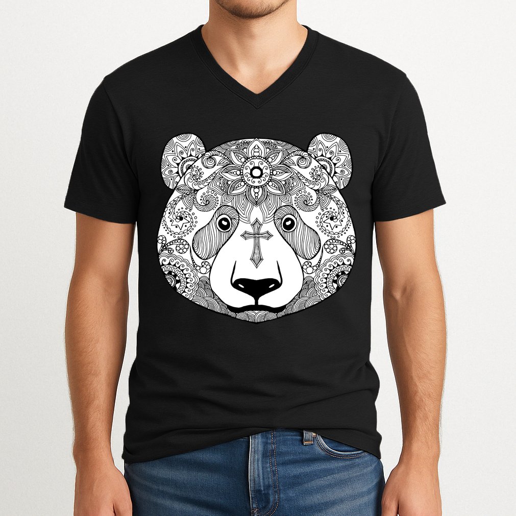 Sugar Flower Grey Style Panda Bear V-Neck T-Shirt