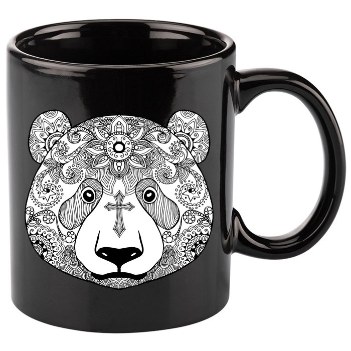 Sugar Flower Grey Style Panda Bear 11oz C Handle Ceramic Mug
