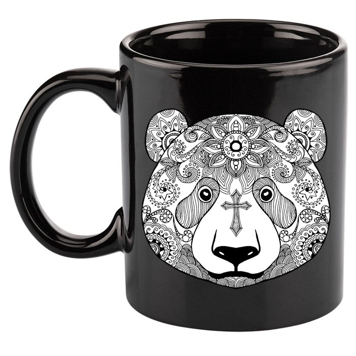 Sugar Flower Grey Style Panda Bear 11oz C Handle Ceramic Mug