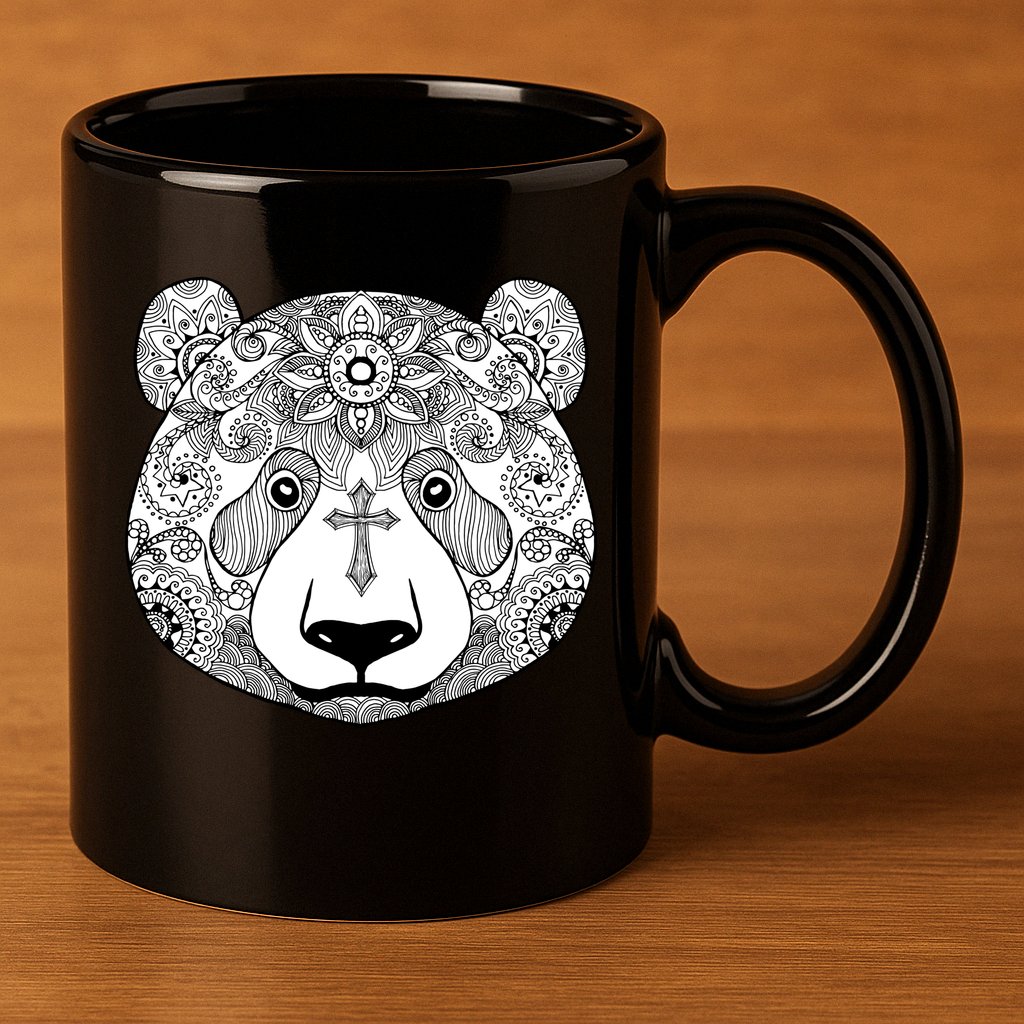 Sugar Flower Grey Style Panda Bear 11oz C Handle Ceramic Mug