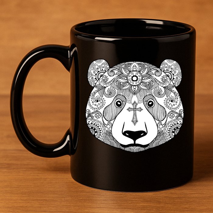 Sugar Flower Grey Style Panda Bear 11oz C Handle Ceramic Mug
