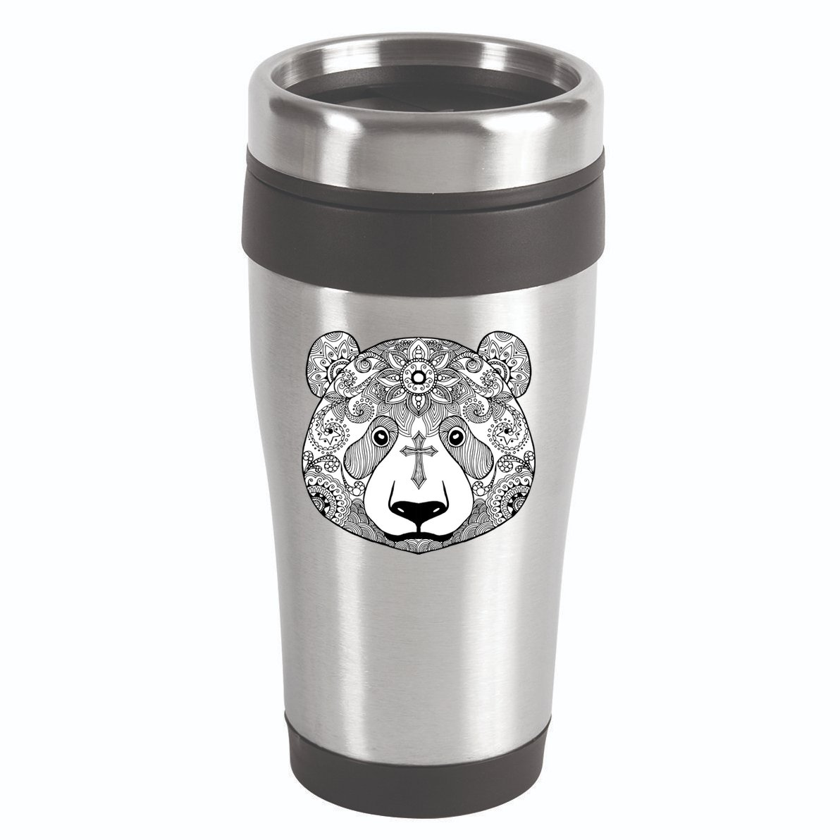 Sugar Flower Grey Style Panda Bear 16oz Travel Tumbler