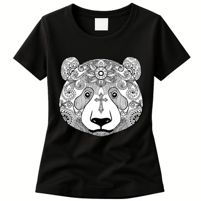 Sugar Flower Grey Style Panda Bear Womens T-Shirt