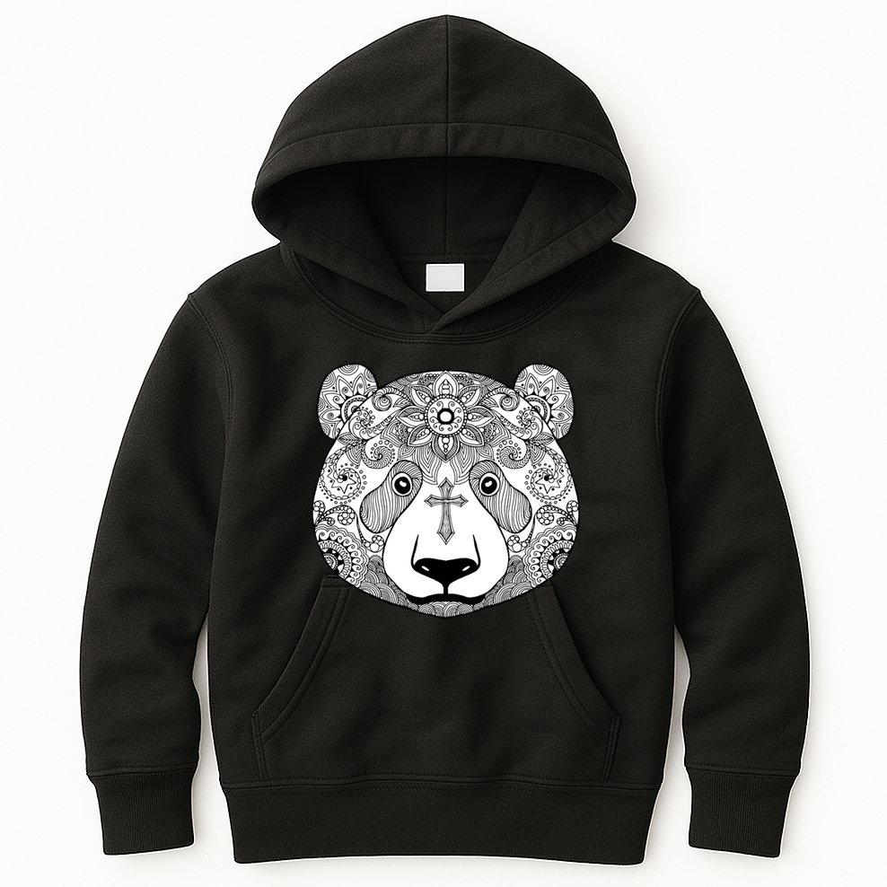 Sugar Flower Grey Style Panda Bear Kids Hoodie