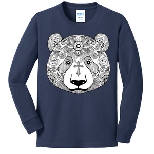 Sugar Flower Grey Style Panda Bear Kids Long Sleeve Shirt