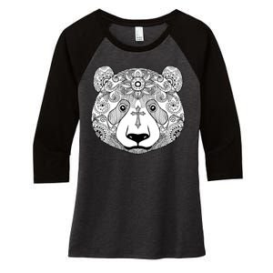 Sugar Flower Grey Style Panda Bear Women's Tri-Blend 3/4-Sleeve Raglan Shirt