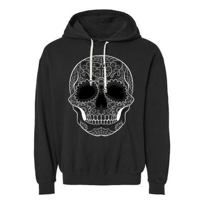 Sugar Skull Black & White Day of the Dead Garment-Dyed Fleece Hoodie