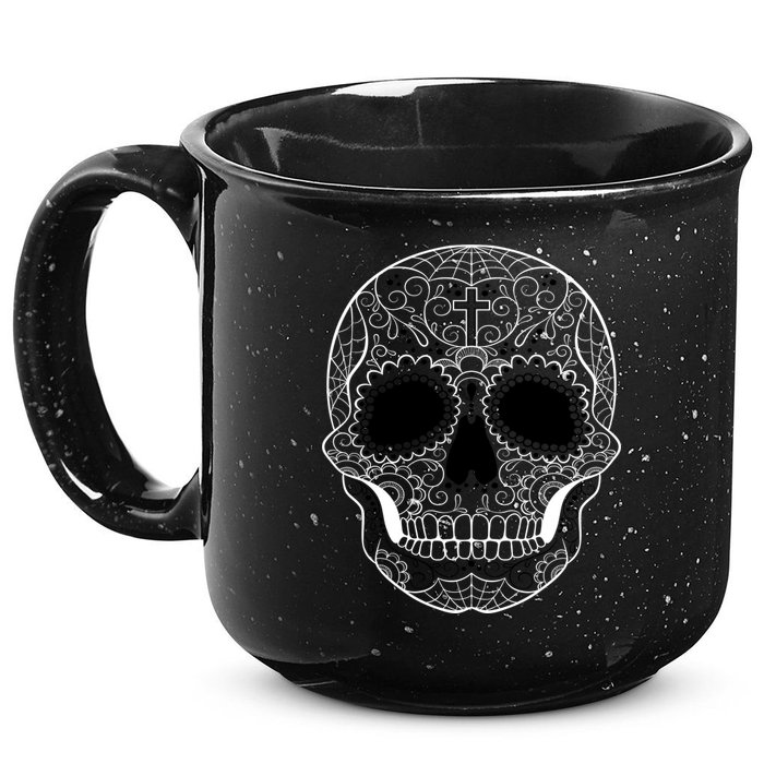 Sugar Skull Black & White Day of the Dead 15oz Campfire Ceramic Mug