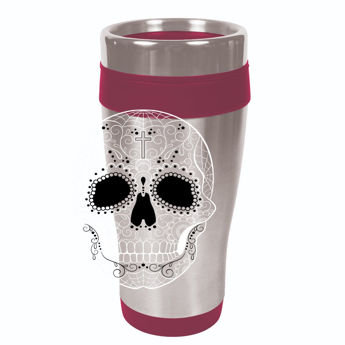 Sugar Skull Black & White Day of the Dead 12oz Stainless Steel Coffee Mug