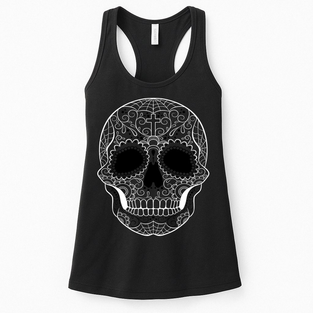 Sugar Skull Black & White Day of the Dead Womens Tank Top