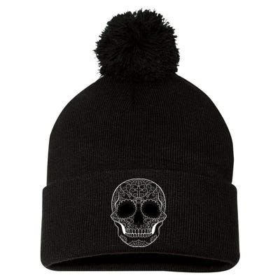 Sugar Skull Black & White Day of the Dead Pom Pom 12in Knit Beanie