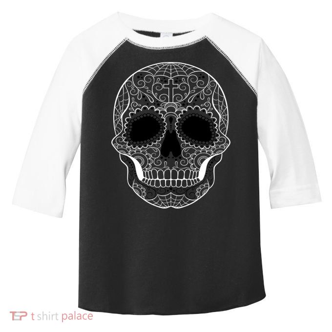 Sugar Skull Black & White Day of the Dead Toddler Fine Jersey T-Shirt