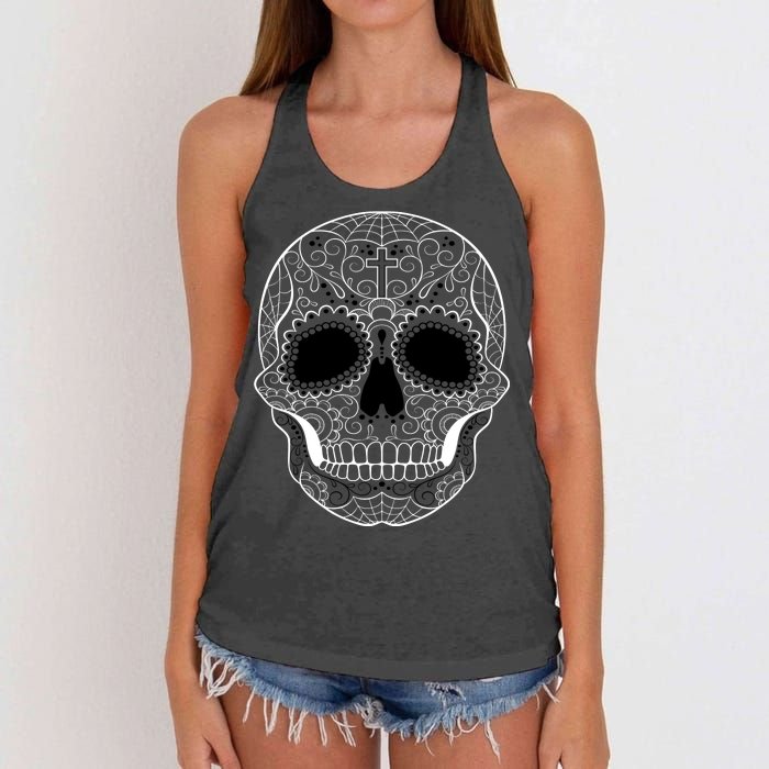 Sugar Skull Black & White Day of the Dead Women's Knotted Racerback Tank