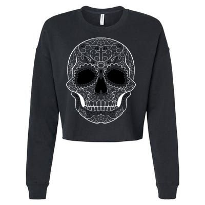 Sugar Skull Black & White Day of the Dead Cropped Pullover Crew