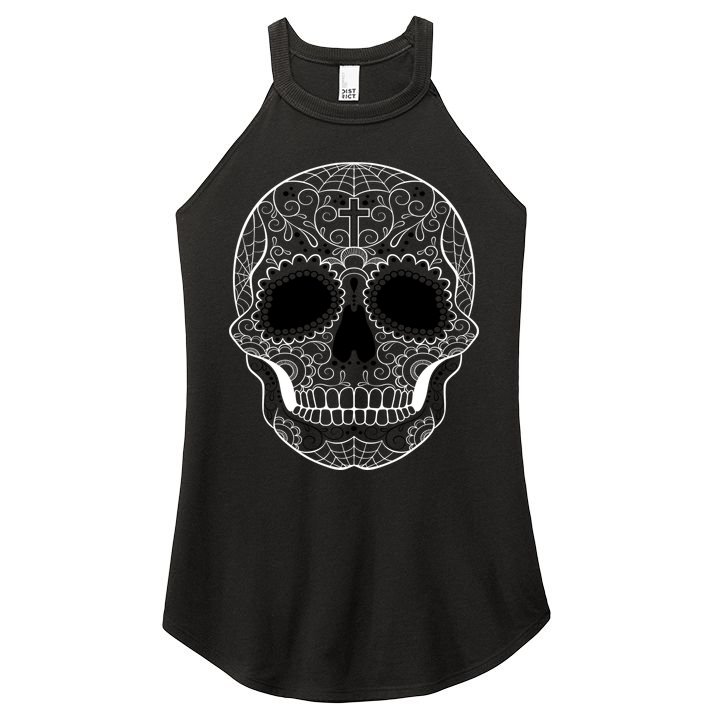 Sugar Skull Black & White Day of the Dead Women's Perfect Tri Rocker Tank
