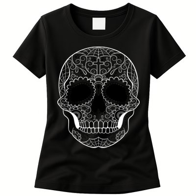 Sugar Skull Black & White Day of the Dead Womens T-Shirt
