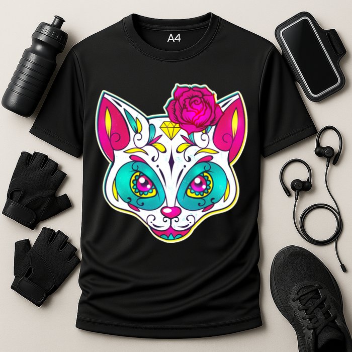 Sugar Skull Cat Cooling Performance Crew T-Shirt