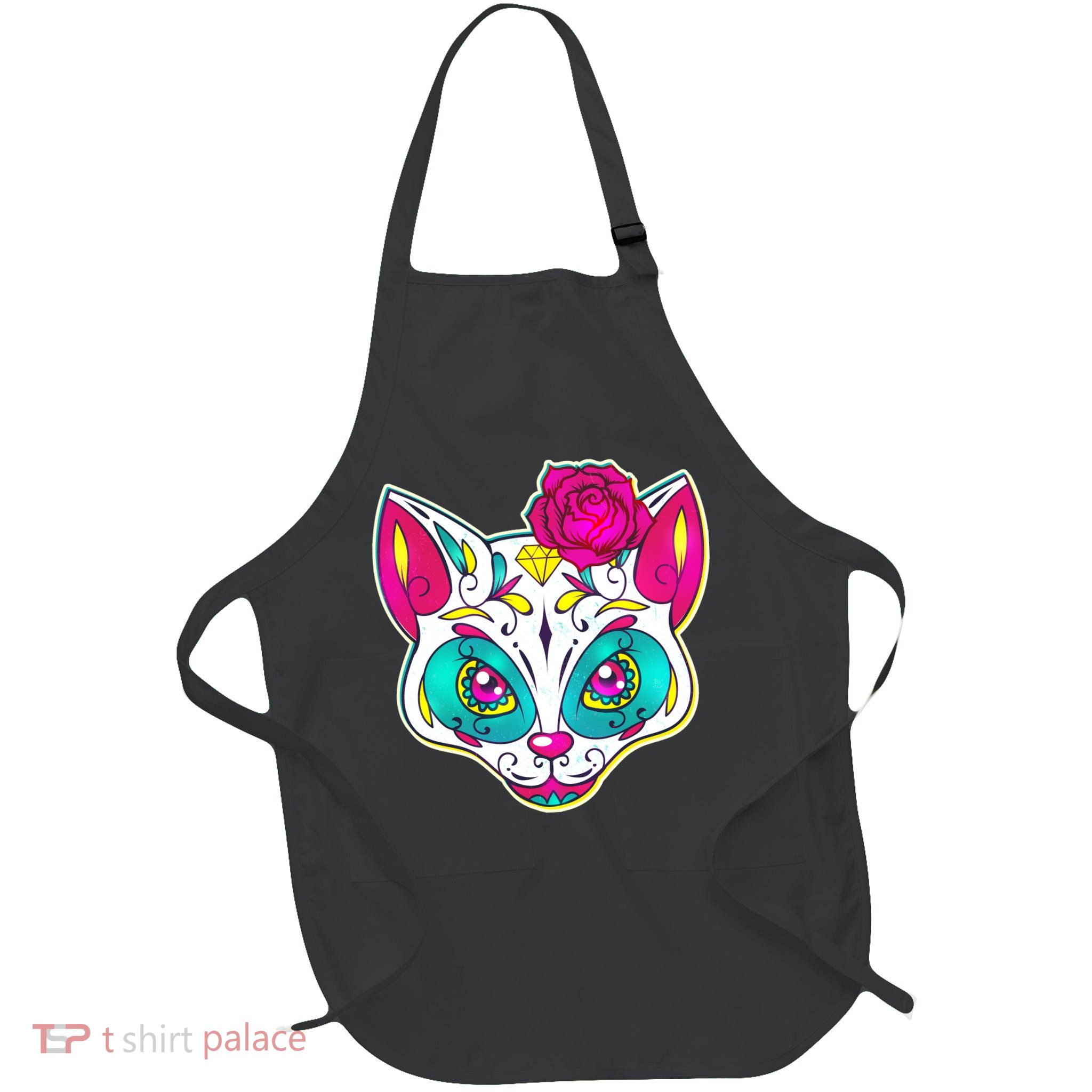 Sugar Skull Cat Full-Length Apron With Pockets