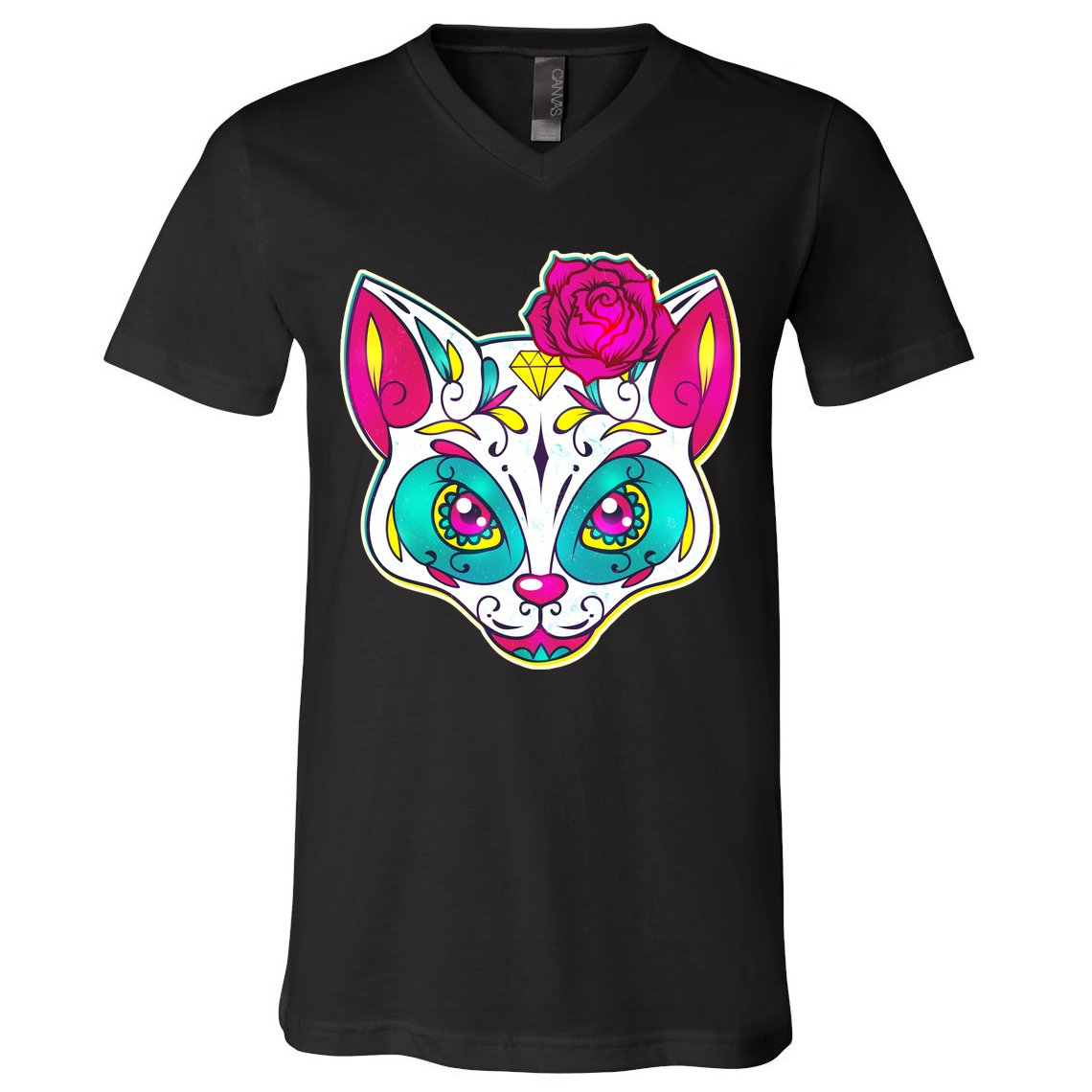 Sugar Skull Cat V-Neck T-Shirt
