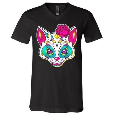 Sugar Skull Cat V-Neck T-Shirt