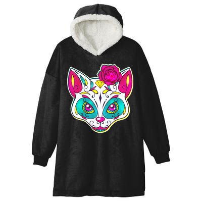 Sugar Skull Cat Hooded Wearable Blanket