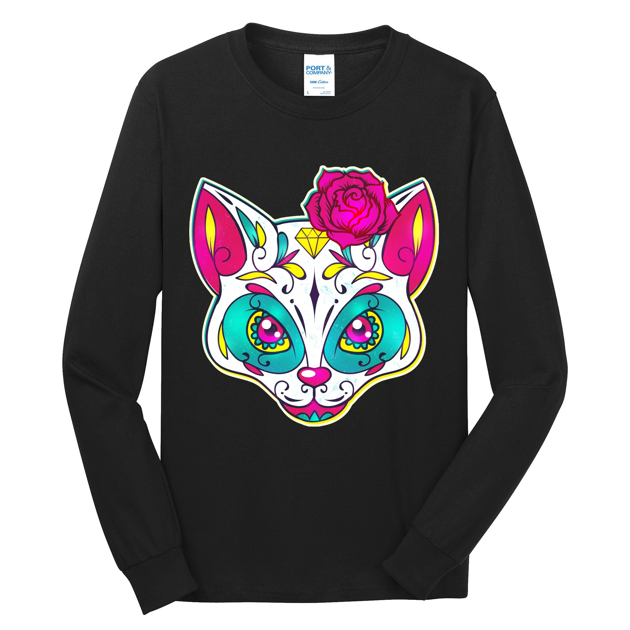 Sugar Skull Cat Tall Long Sleeve T-Shirt