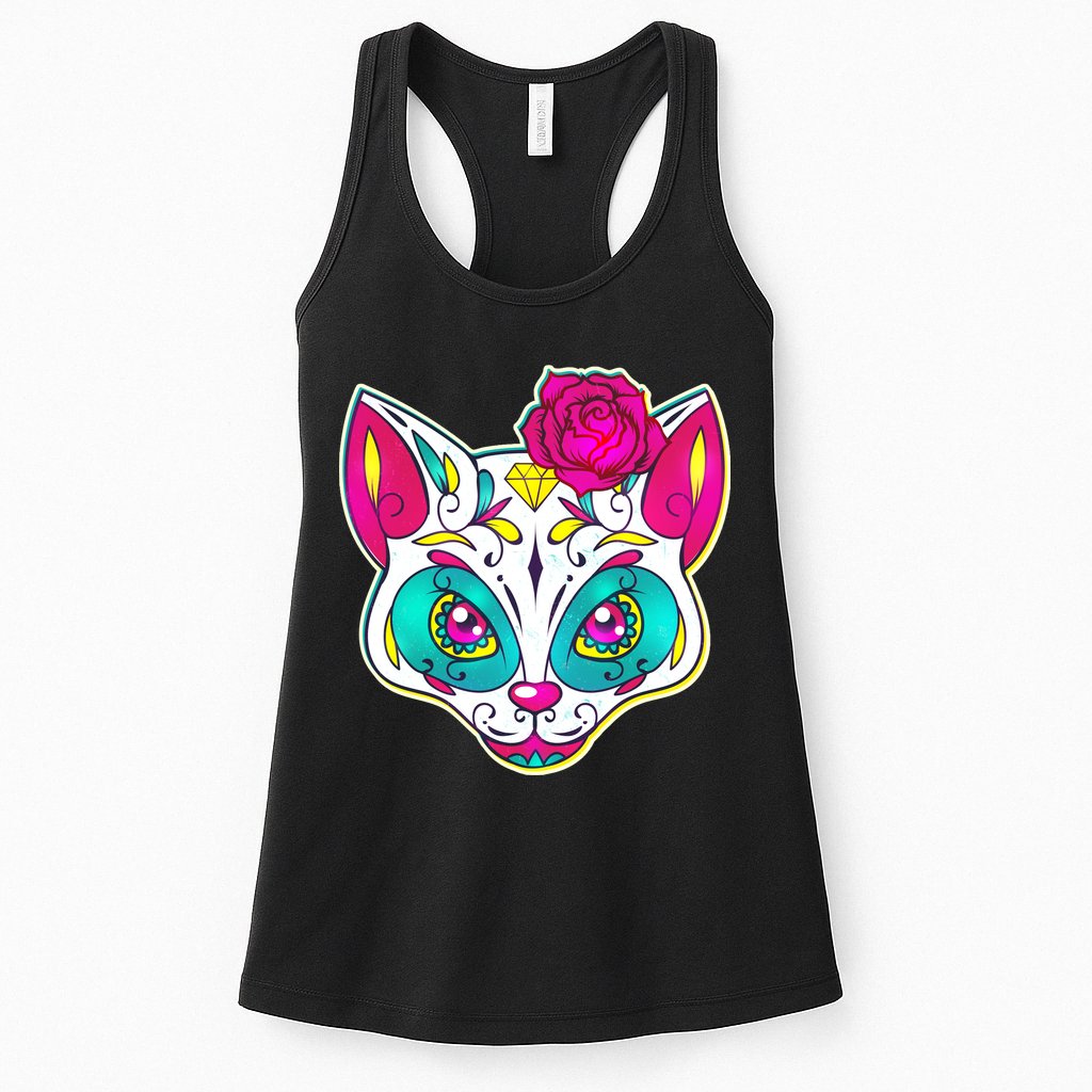 Sugar Skull Cat Womens Tank Top