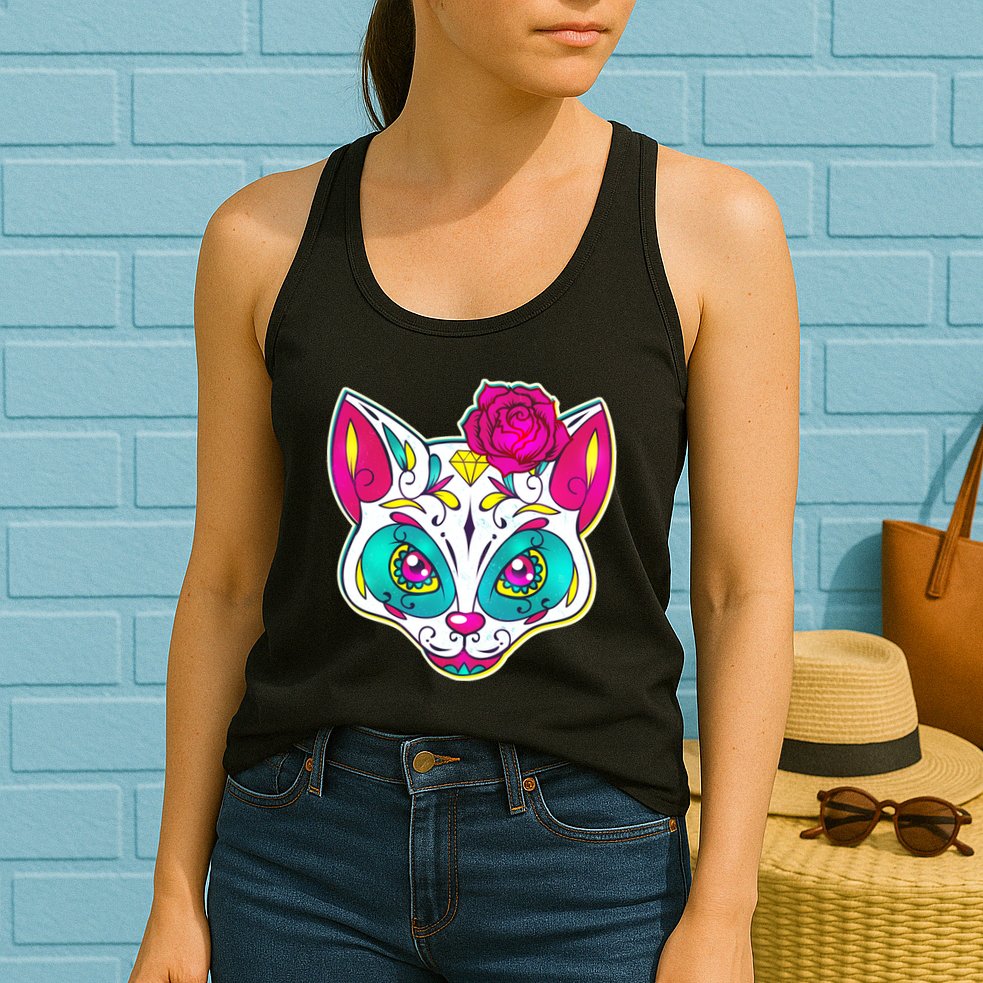 Sugar Skull Cat Womens Tank Top
