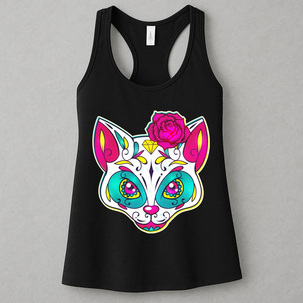 Sugar Skull Cat Womens Tank Top