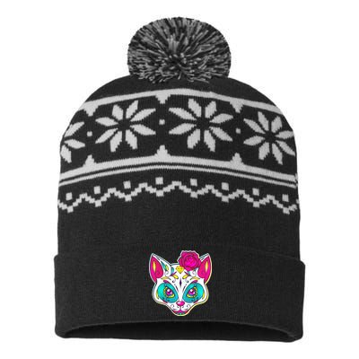 Sugar Skull Cat USA-Made Snowflake Beanie