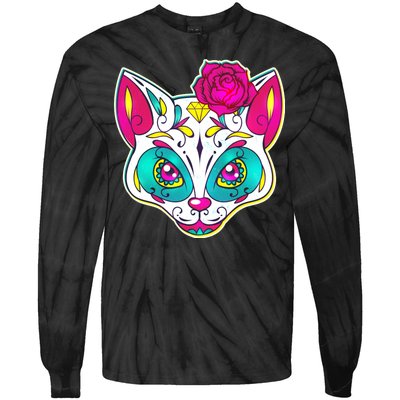 Sugar Skull Cat Tie-Dye Long Sleeve Shirt