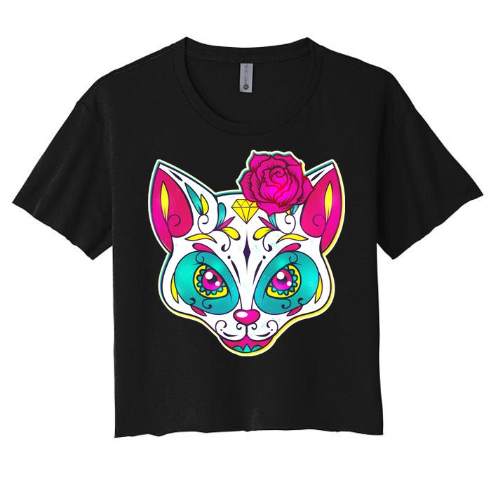 Sugar Skull Cat Women's Crop Top Tee