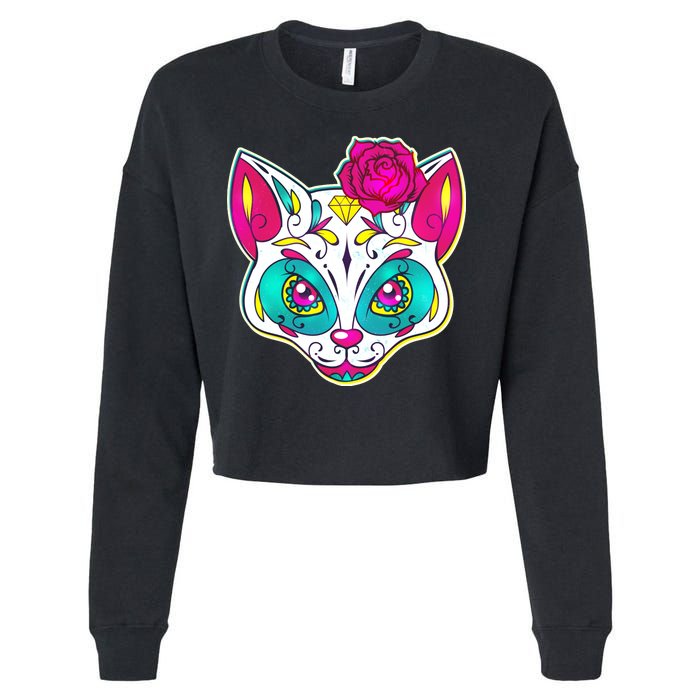 Sugar Skull Cat Cropped Pullover Crew