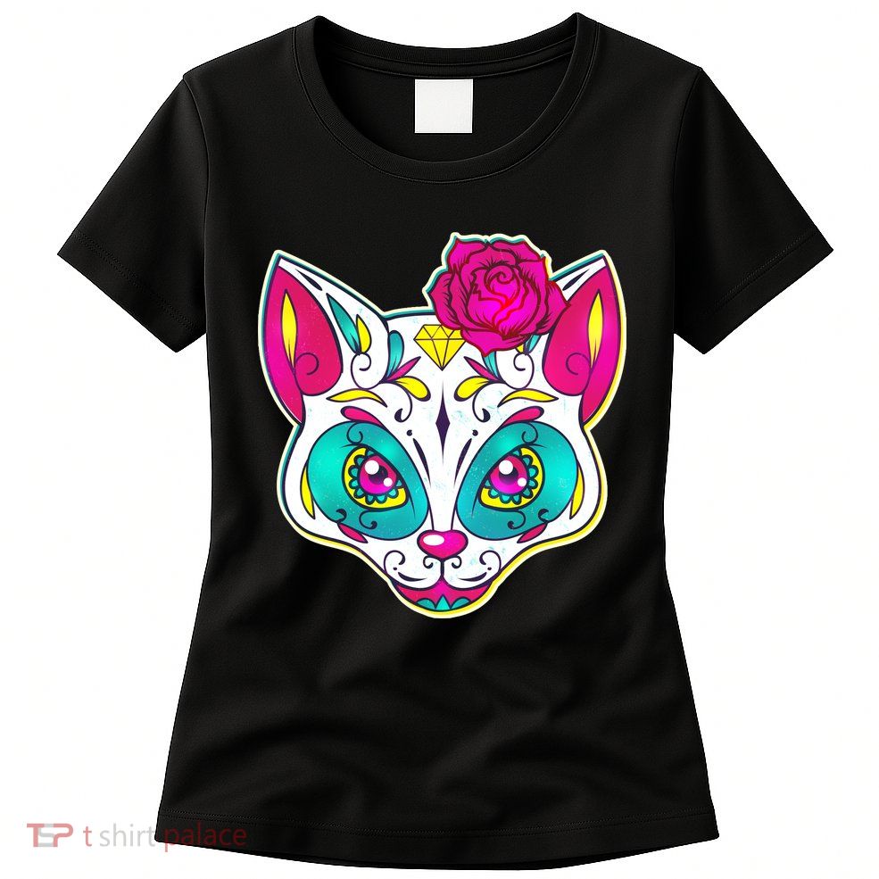 Sugar Skull Cat Womens T-Shirt