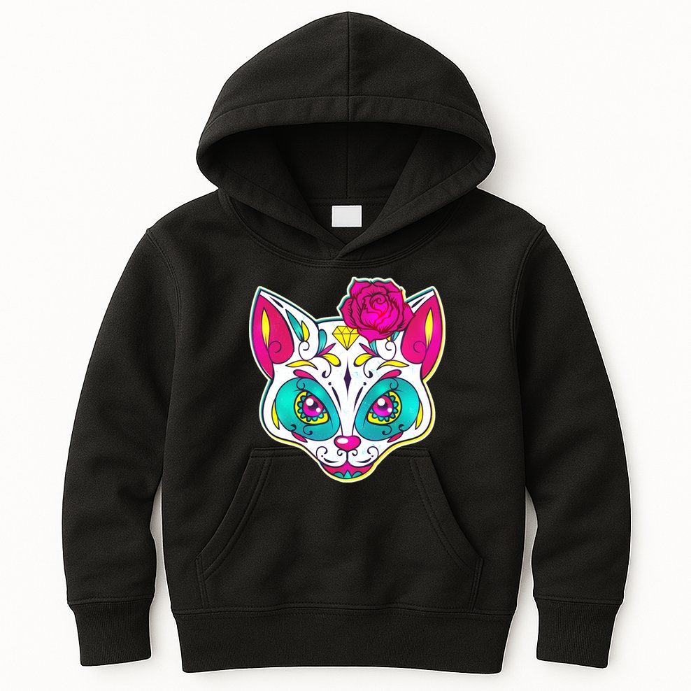 Sugar Skull Cat Kids Hoodie