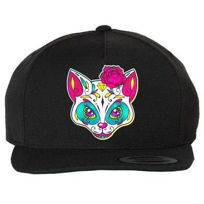 Sugar Skull Cat Wool Snapback Cap