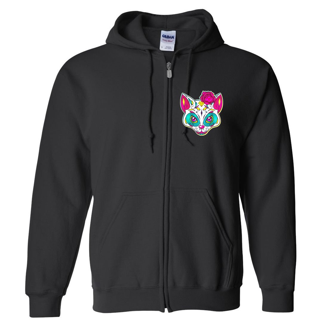 Sugar Skull Cat Full Zip Hoodie
