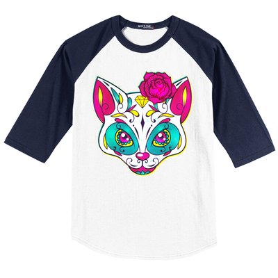 Sugar Skull Cat Baseball Sleeve Shirt