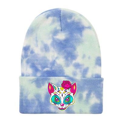 Sugar Skull Cat Tie Dye 12in Knit Beanie