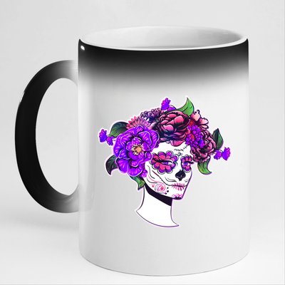 Sugar Skull Flower Girl 11oz Black Color Changing Mug