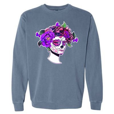 Sugar Skull Flower Girl Garment-Dyed Sweatshirt