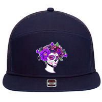 Sugar Skull Flower Girl 7 Panel Mesh Trucker Snapback Hat