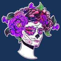 Sugar Skull Flower Girl 7 Panel Mesh Trucker Snapback Hat