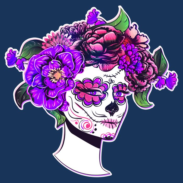 Sugar Skull Flower Girl 7 Panel Mesh Trucker Snapback Hat