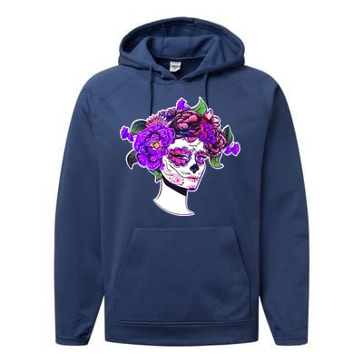 Sugar Skull Flower Girl Performance Fleece Hoodie