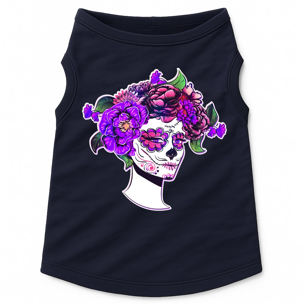 Sugar Skull Flower Girl Doggie Tank